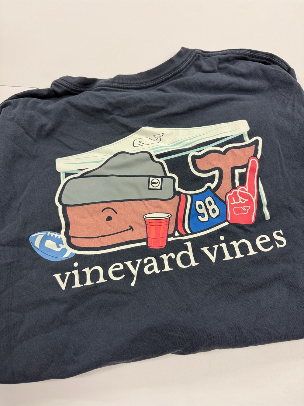 Vineyard Vines Navy Whale Graphic Tee with Red Cup and Foam Finger